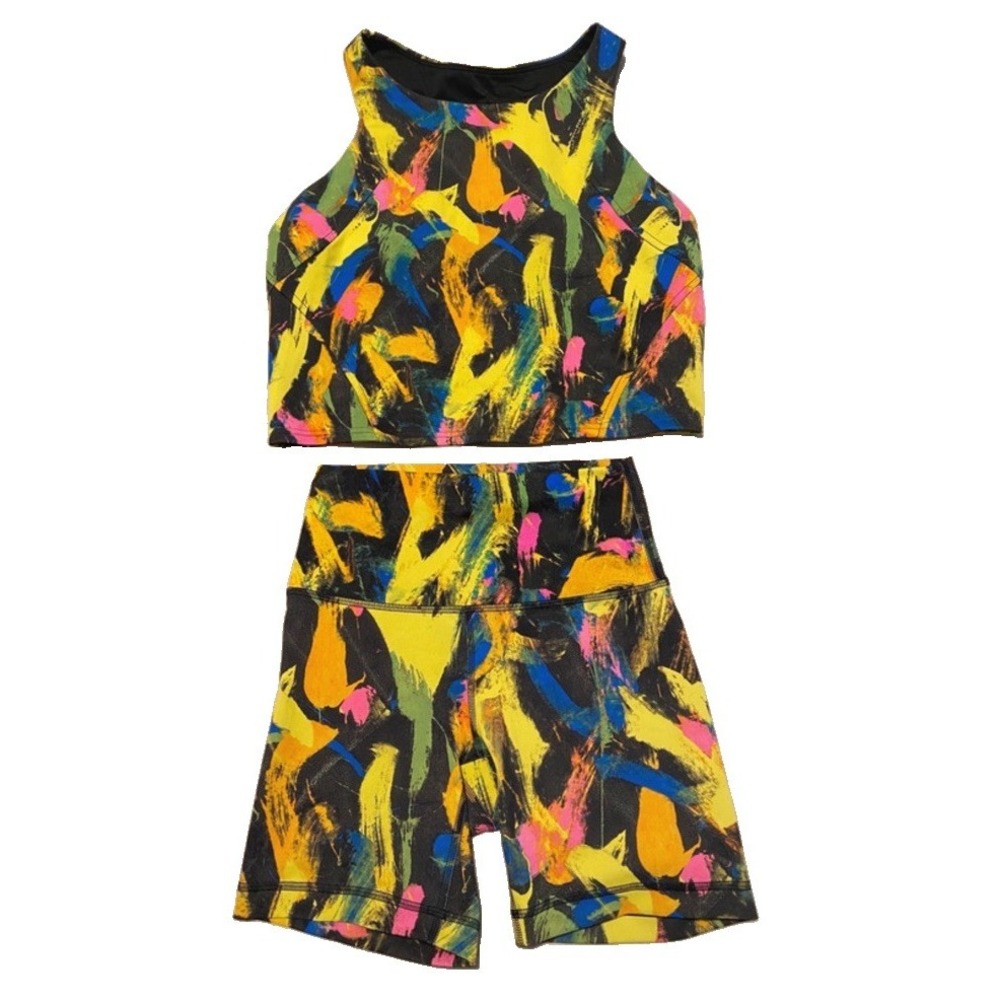 Lululemon Wunder Train High Rise Shorts & Top Set 6 Undertone Black Multi Print